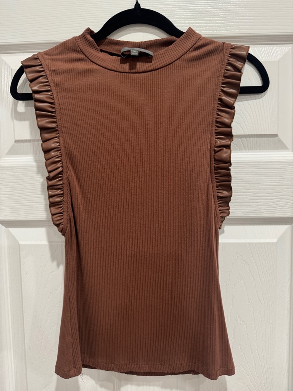 Anthropologie Brown Ribbed Tank with Ruffle Trim
